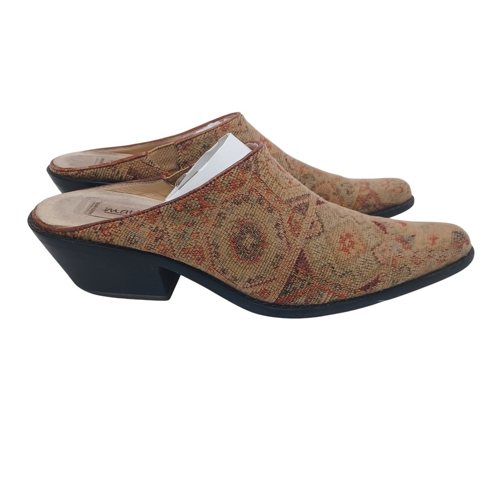 Matisse Womens Tapestry Rug Pointed Toe Mules Brown Bohemian Block Heel Size 8.5
